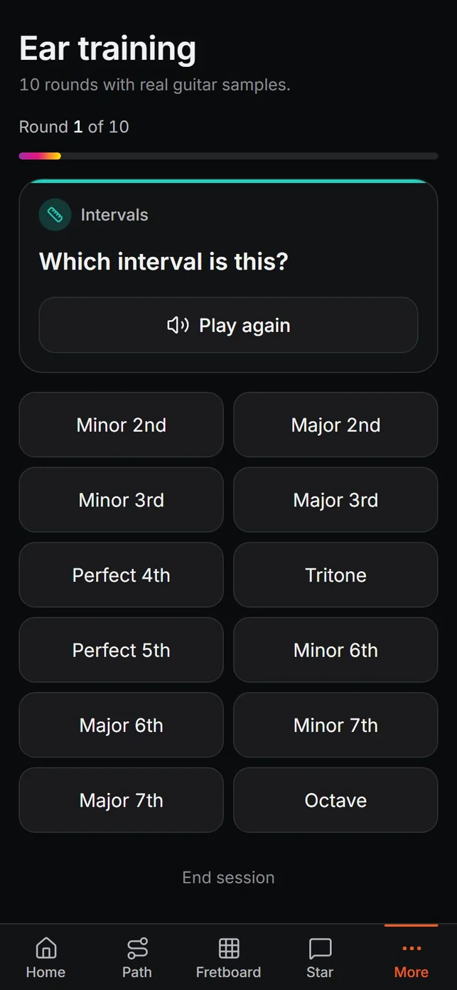 Ear training in the Guitar Efficiency app