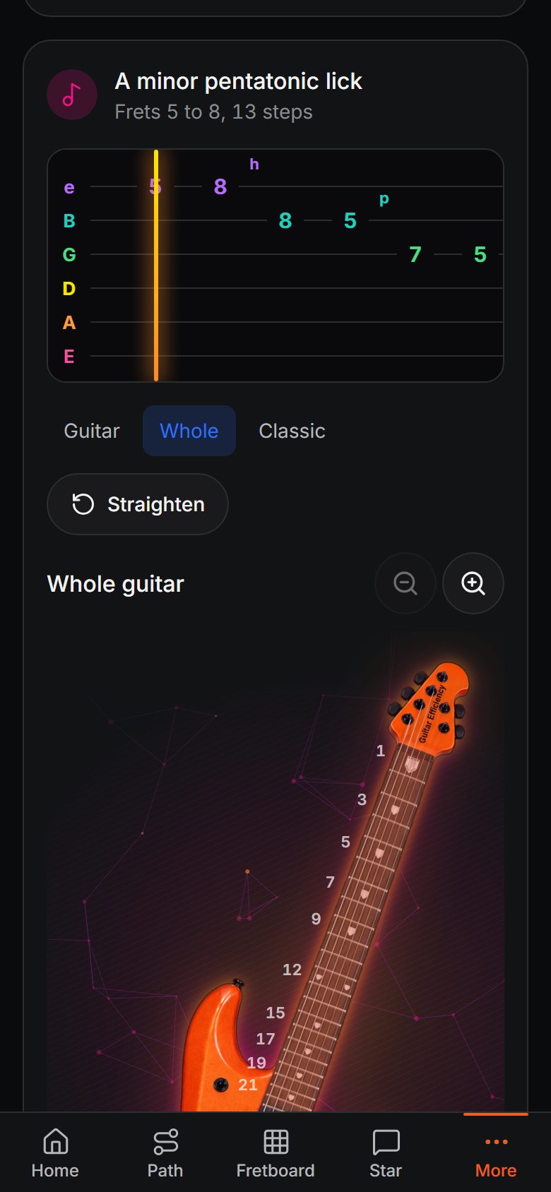 Play along in the Guitar Efficiency app
