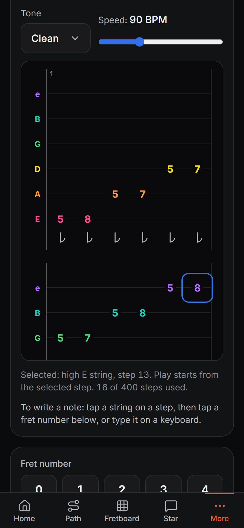 Tabber in the Guitar Efficiency app