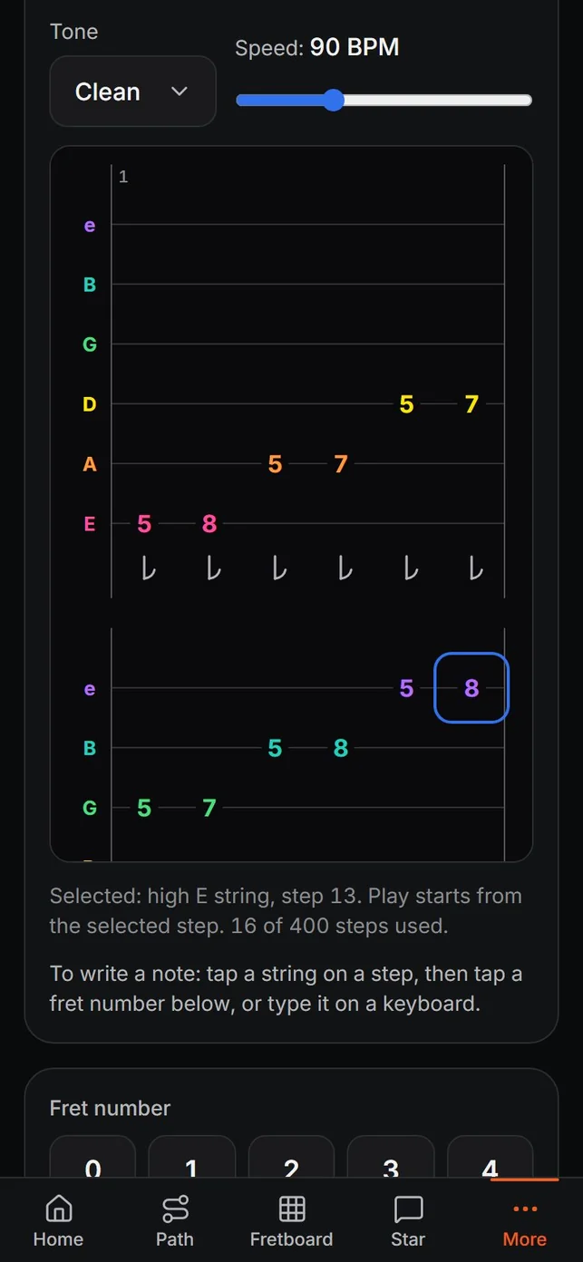 Tabber in the Guitar Efficiency app
