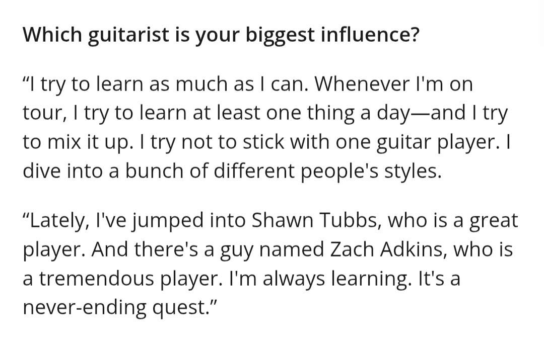 Mark Tremonti interview: asked which guitarist is his biggest influence, he names Zach Adkins